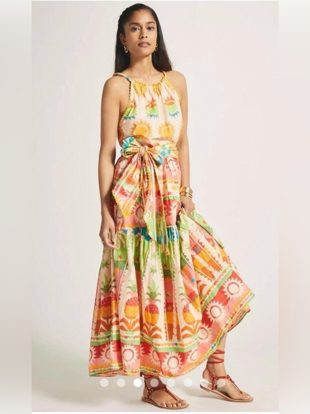 NWT FARM Rio Rainbow Sunset Halter Maxi Dress M Cotton $260